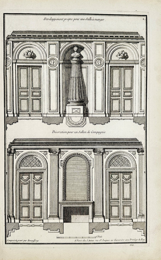 Antique Architectural Print - Jean-Francois de Neufforg - Ancient Vestibule - F4