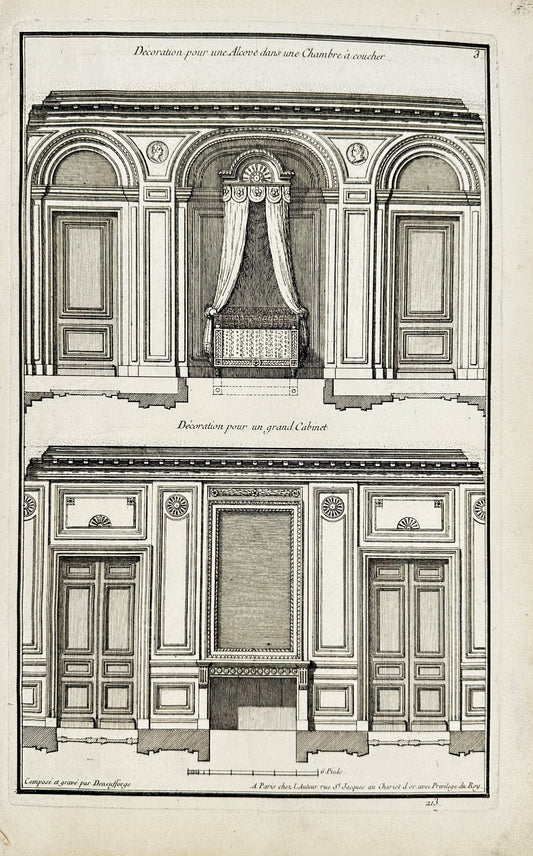 Antique Architectural Print - Decorating a Niche in the Bedroom - France - F4