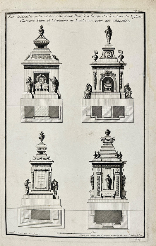 Antique Architectural Print - Jean-Francois de Neufforge - Church Lineup - F4