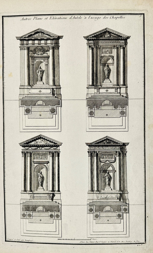 Antique Architectural Print - Plans and Elevations for Use in Chapels - F4