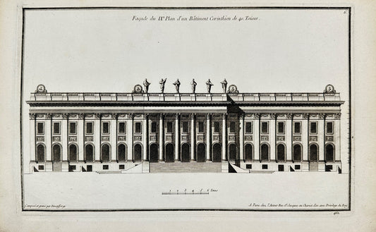 Antique Architectural Print - Facade of a Corinthian Building - France - F4