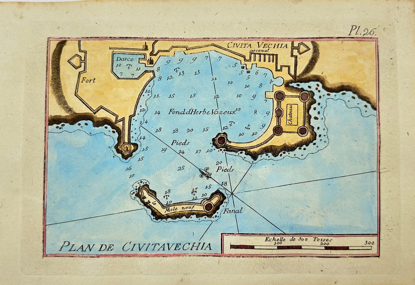 Antique Map - Joseph Roux - Port Of Civitavecchia - Italy, Lazio - F5