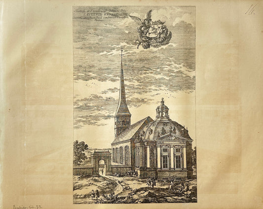 Original Antique Topographical - Erik Dahlberg - View of Floda Church - E1