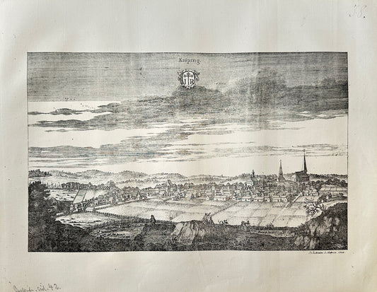 Original Antique Topographical - Erik Dahlberg - View of Koping in Sweden - E1