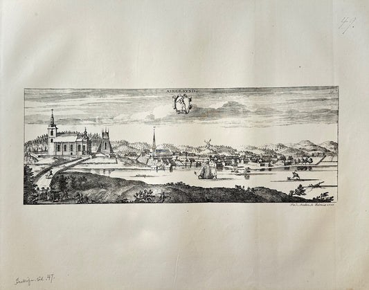 Antique Topographical - Erik2 Dahlberg - View of Askersund in Sweden - E1