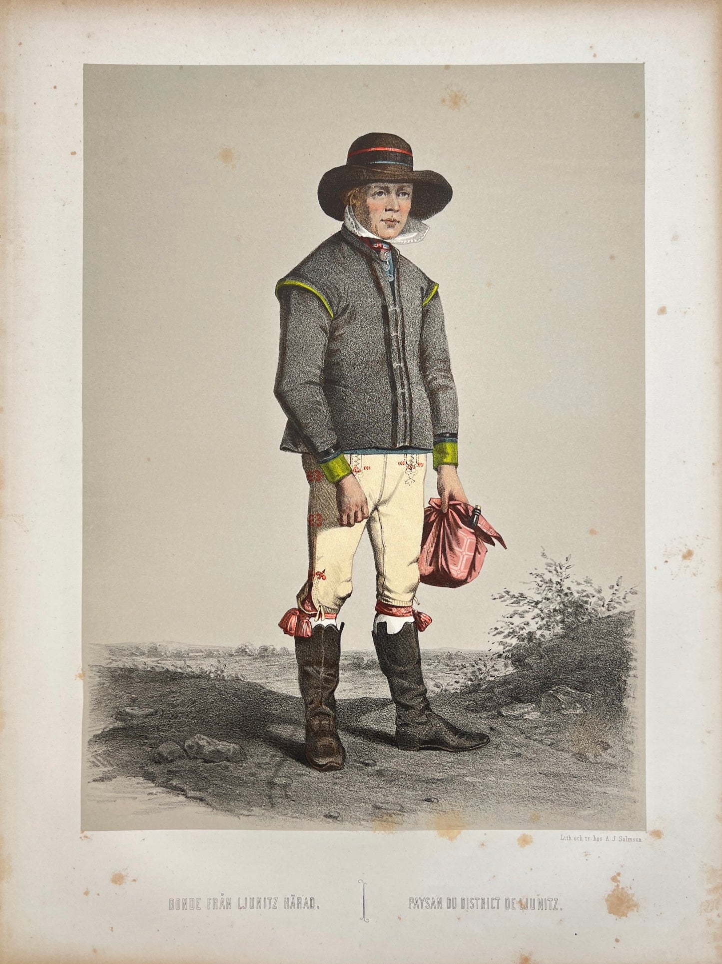 Antique Costume Print - Wallgren - Farmer from Ljunits District - Swedish - C2