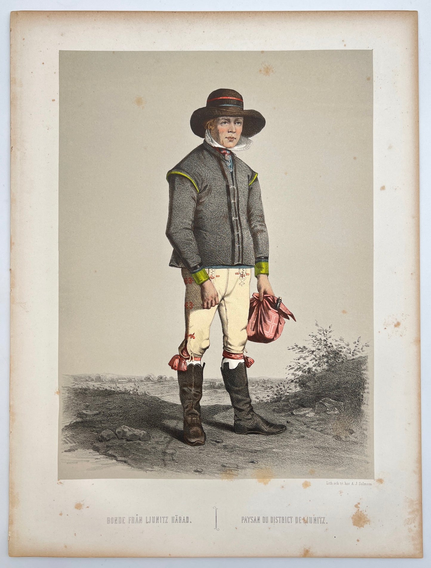 Antique Costume Print - Wallgren - Farmer from Ljunits District - Swedish - C2