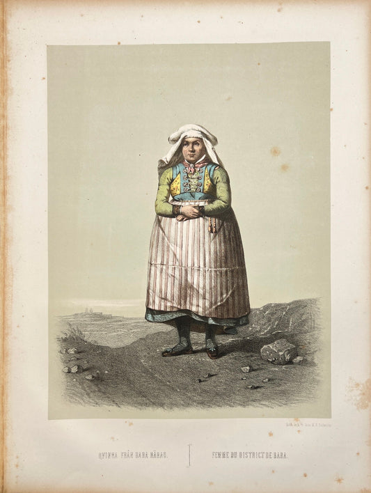 Antique Costume Print - Wallgren - Woman from Bara District - Swedish - C2