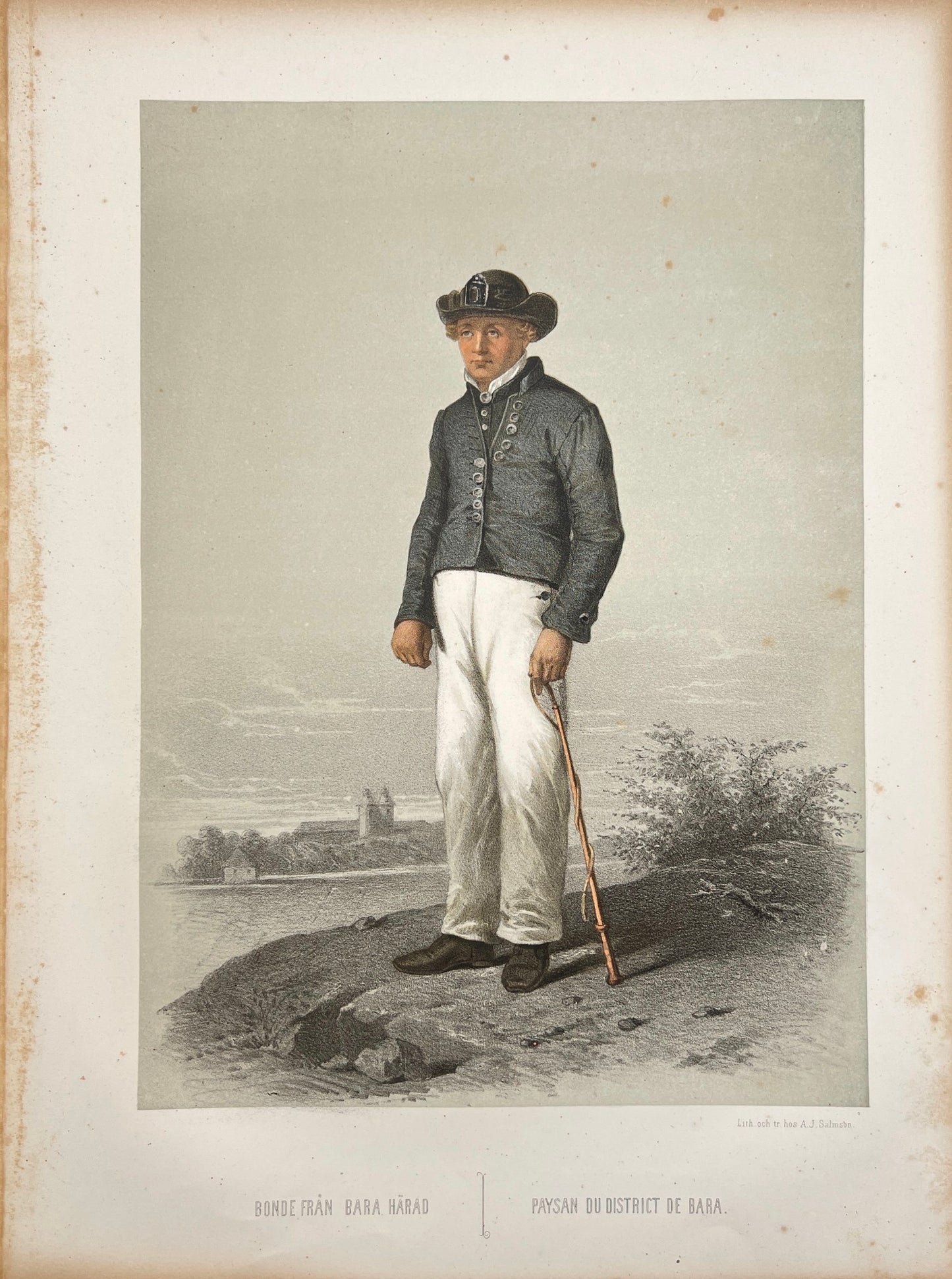 Antique Costume Print - Wallgren - Farmer from Bara District - Swedish - C2