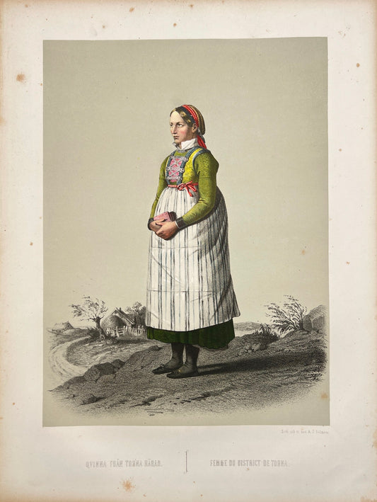Antique Costume Print - Wallgren - Woman from Torna District - Swedish - C2