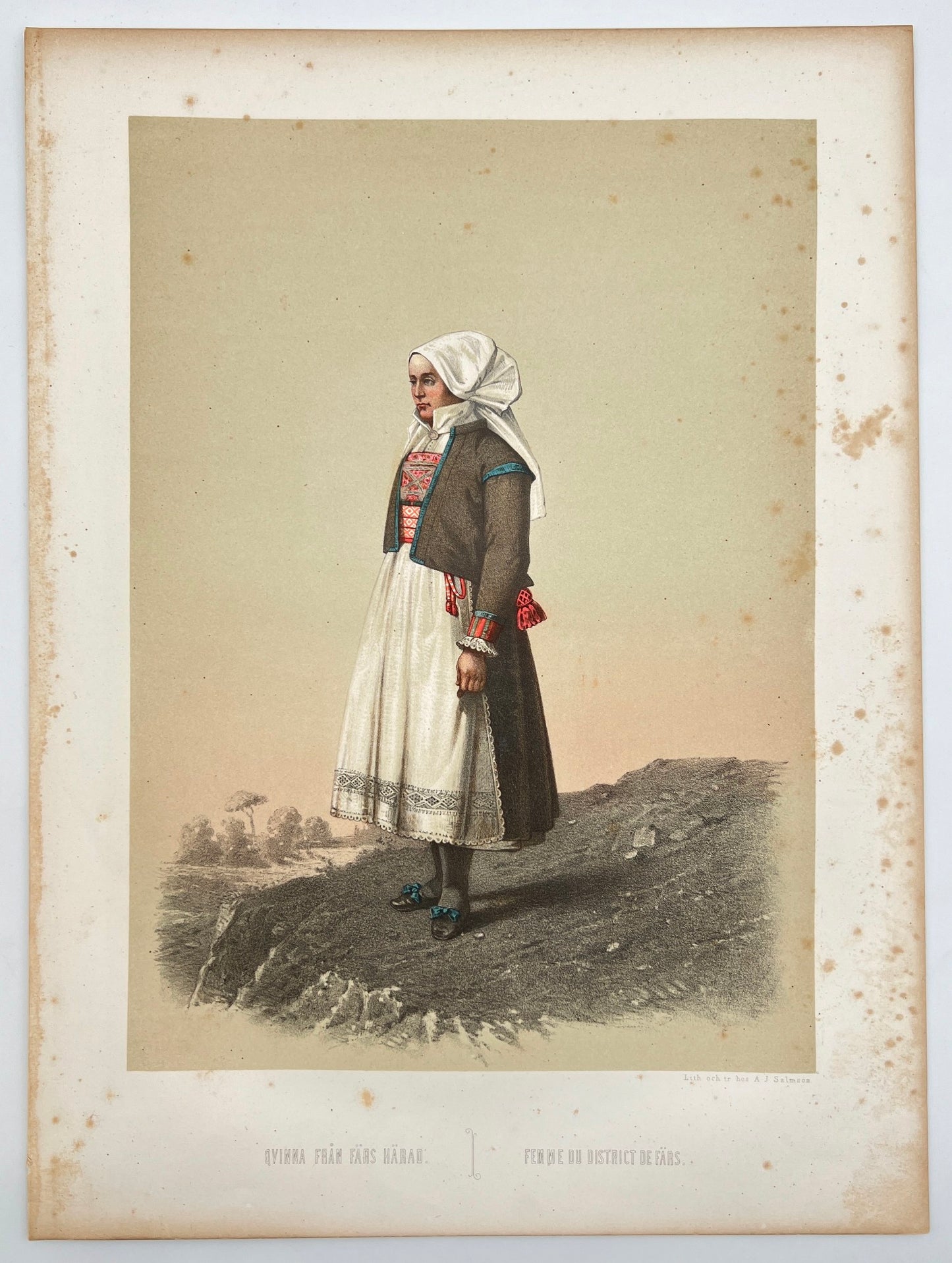 Antique Costume Print - Otto Henrik Wallgren - Woman from Far's Heath - C2