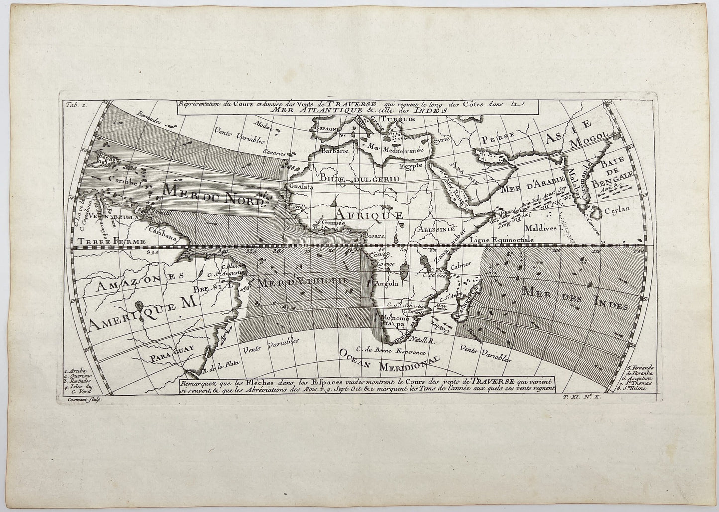 Antique Map - Сourse of Trade Winds Map - Indian Ocean - Atlantic - Dampier