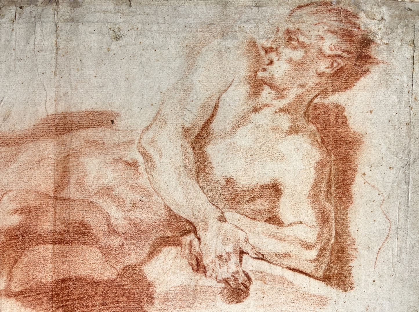 Antique Drawing - Study of Male Body - Sketch of Man - Red Chulk - Graphics Work